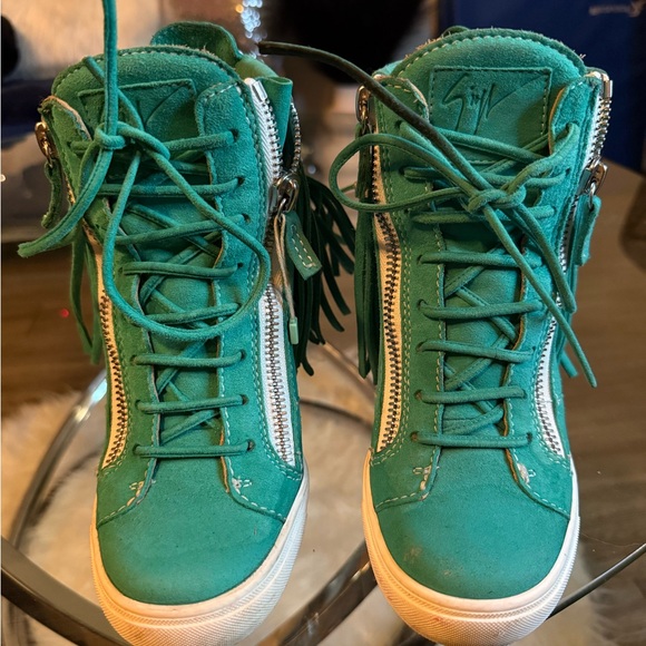 Giuseppe Zanotti Turquoise Suede wedge Sneakers - Picture 1 of 16